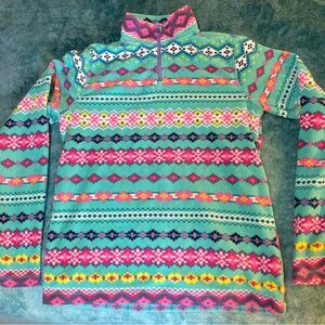 Lands' End Aqua & Pink Fair Isle Fleece Half-Zip - Girls Medium 10-12